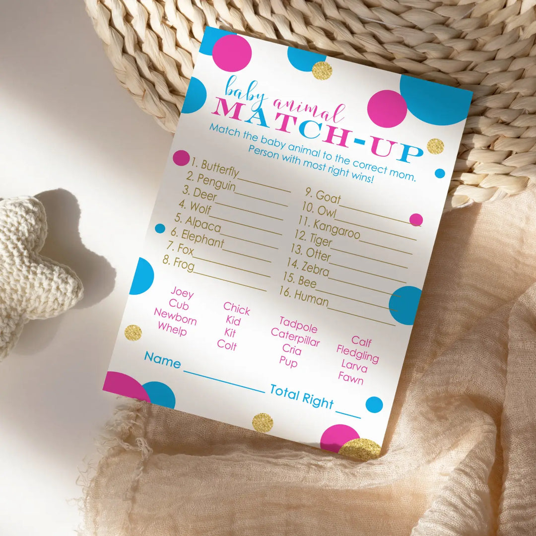 Gender Reveal Animal Matching Game Cards (25 Pack)