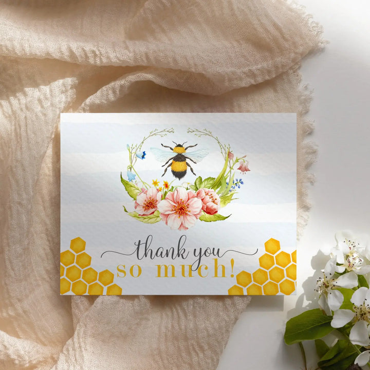 Bumblebee All-Occasion Thank You Cards - Rustic ‘Mama to Bee’ Design, 25-Pack with Envelopes