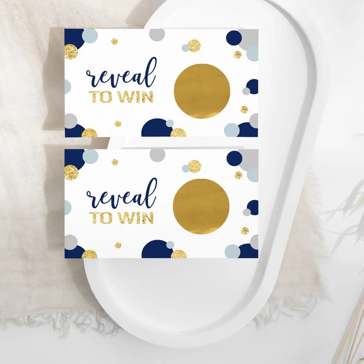 Blue & Gold Scratch-Off Game Cards (28 Pack) - Elegant for Bridal Showers, Baby Showers, Graduation, Retirement