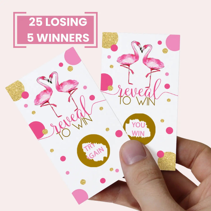 Scratch Off Raffle Cards - 30 Pack - Fun Bridal Shower Games Ideas for Wedding Activities, Lottery Tickets or Door Prizes, Flamingo Themes Pink and Gold