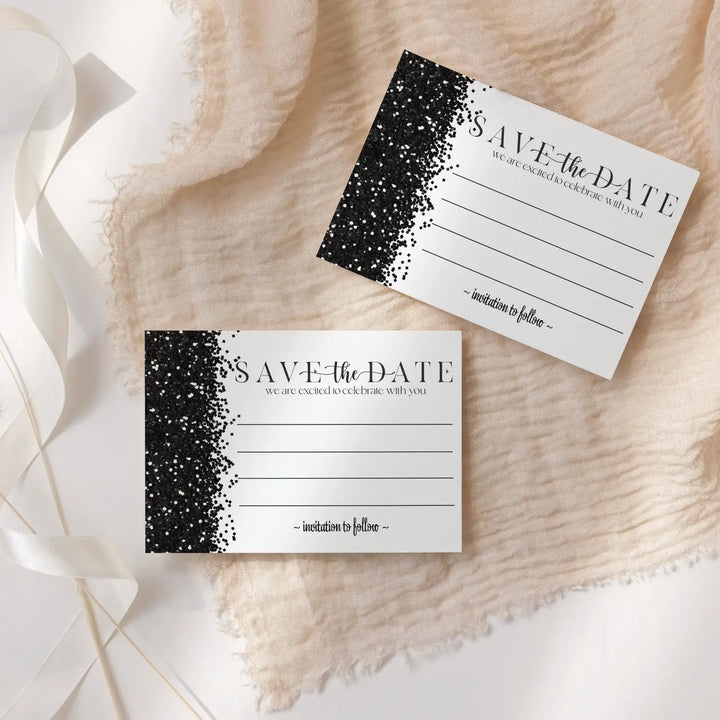 Black and White Save the Date Cards with Envelopes - 25 Pack Gothic Glam Skull All Occasion Invitations for Weddings, Birthdays & Graduations - 3.5x5