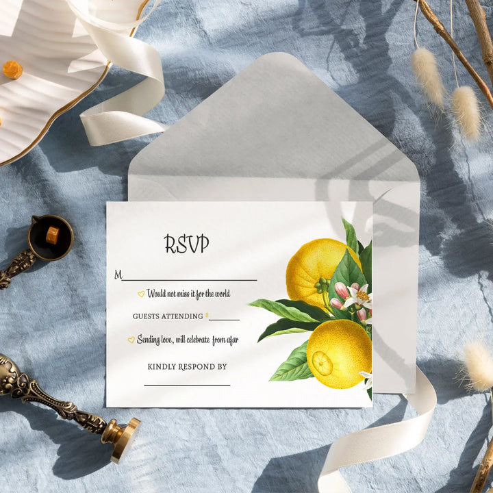 Lemon-Greenery Save the Date Cards (25 Pack) - Elegant Invitations with Envelopes for All Occasions - 3.5x5