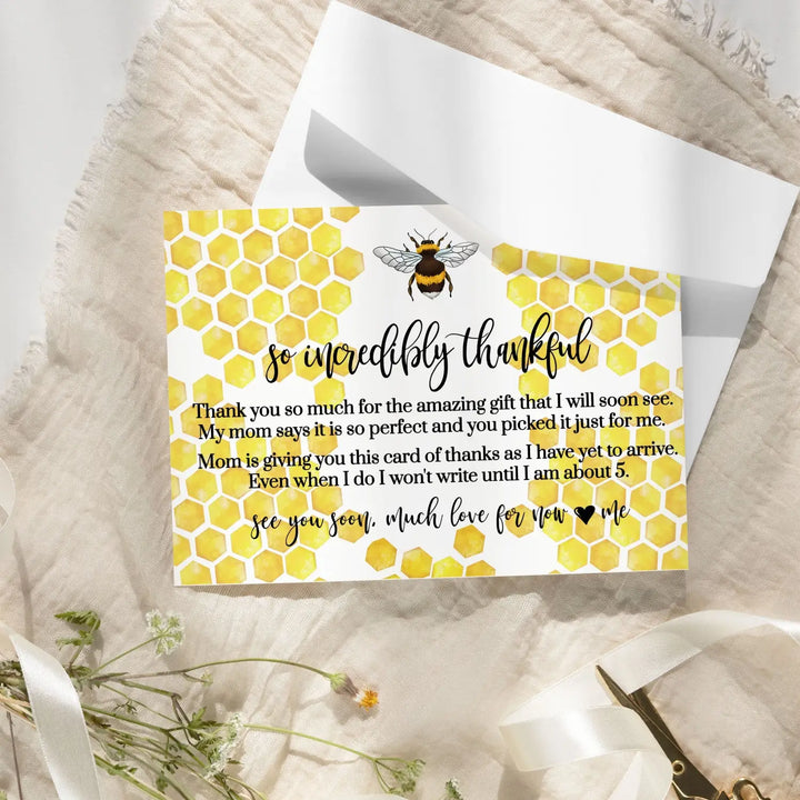 Mama Bee Baby Shower Thank You Cards – Bumblebee Notecards with Envelopes (Pack of 25)