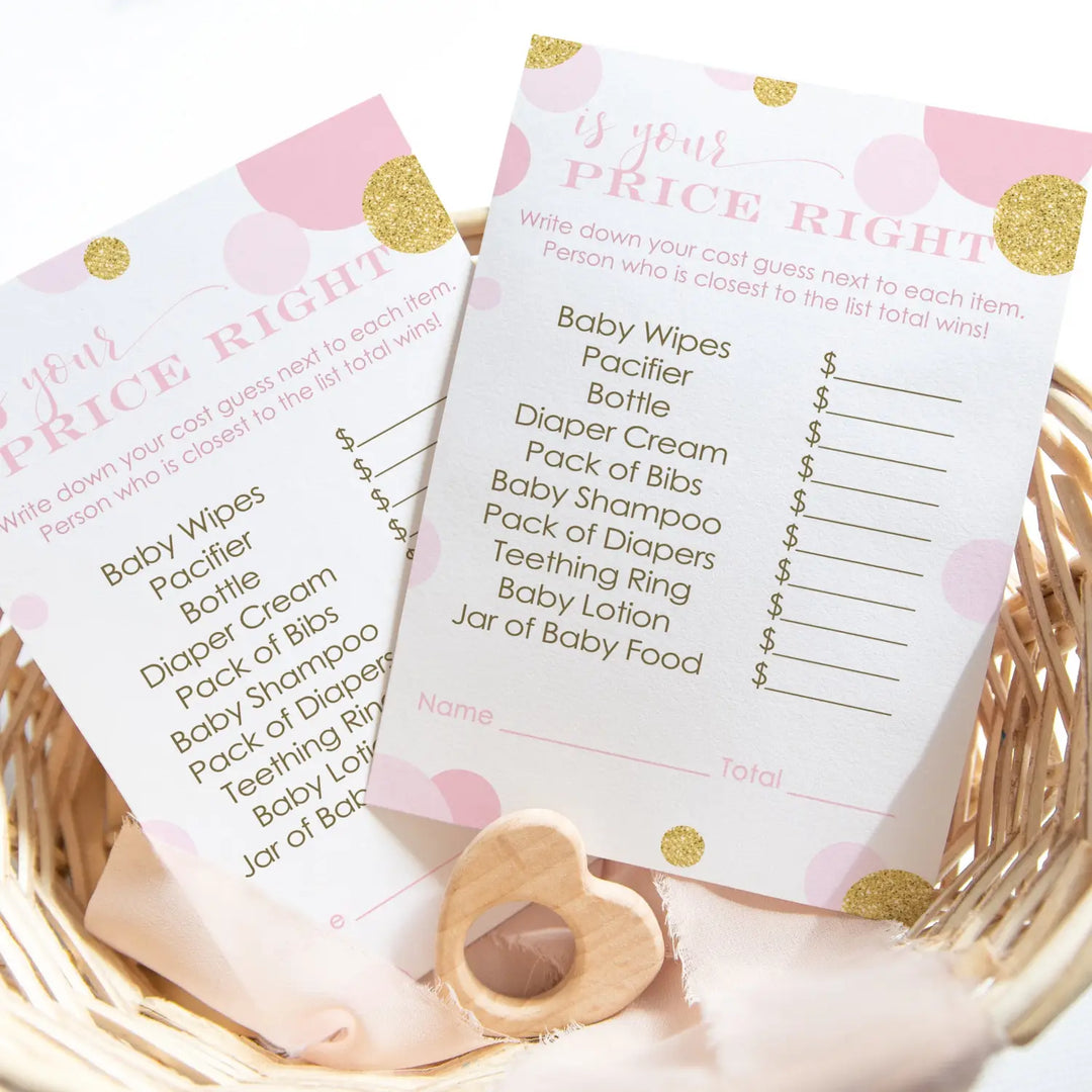 Pink and Gold Guess the Price Baby Shower Games – 25 Guests, Modern Princess Themed Activities for Girls, Twinkle Little Star 4x6 Card Set