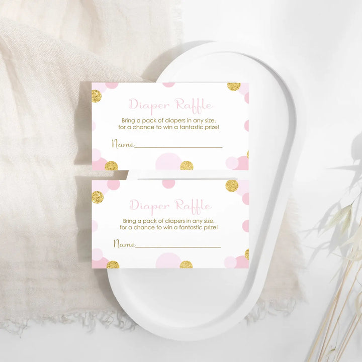 Elegant Pink & Gold Diaper Raffle Tickets - Baby Shower Invitation Inserts by Paper Clever Party, 25 Pack