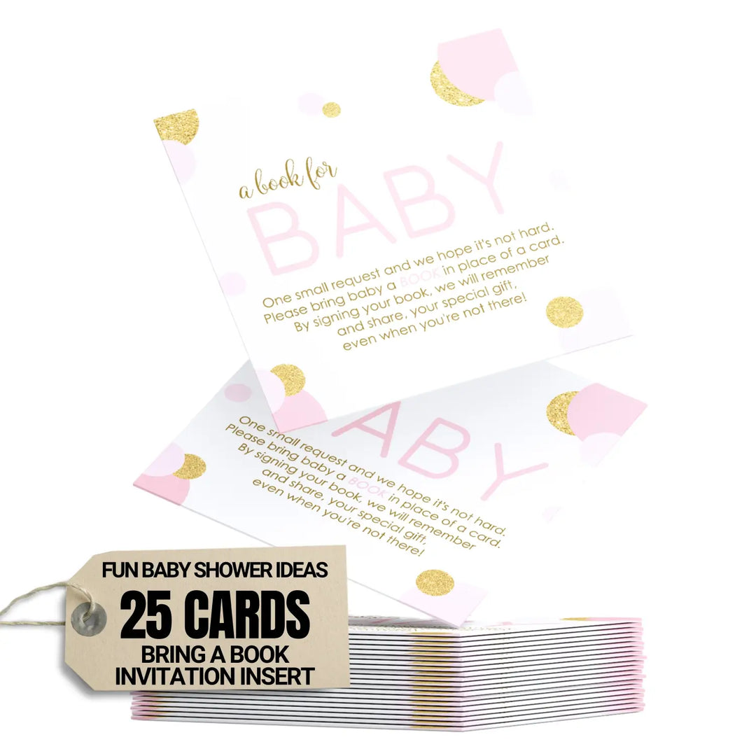 Pink and Gold Books for Baby Shower Request Cards