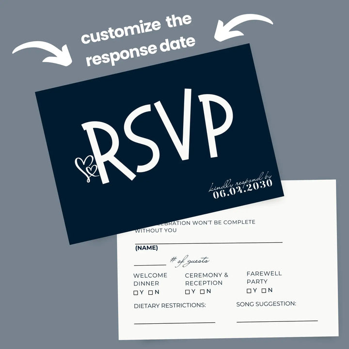 Custom Black and White RSVP Cards with Elegant Calligraphy - Premium Card Stock, 4x6 Inch Size