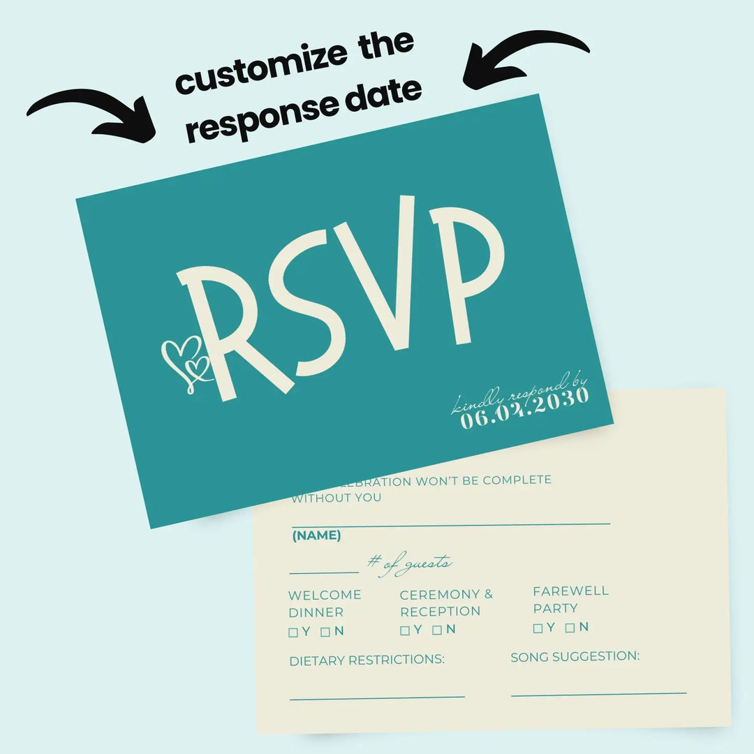 Custom RSVP Cards for Wedding Receptions, Any Occasion Response Cards - Modern Calligraphy, White Lettering