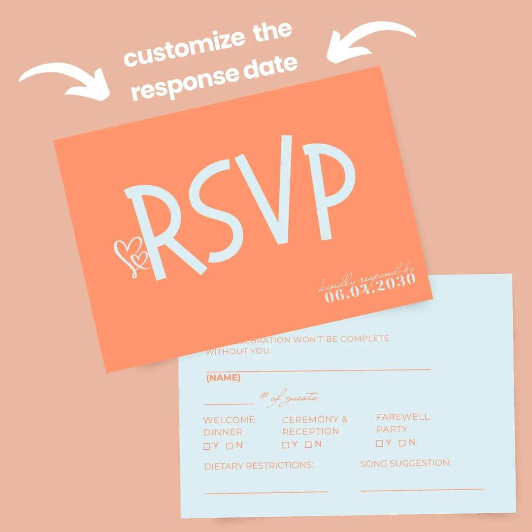 Custom Sherbert Ice RSVP Cards with Elegant White Calligraphy - Premium Card Stock, 4x6 Inch Size