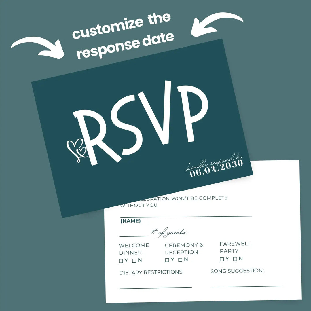 Custom Hunter Green RSVP Cards with Elegant Black Calligraphy - Premium Card Stock, 4x6 Inch Size