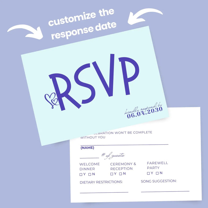 Custom Minty Aqua, Purple, and White RSVP Cards with Elegant Calligraphy - Premium Card Stock, 4x6 Inch Size