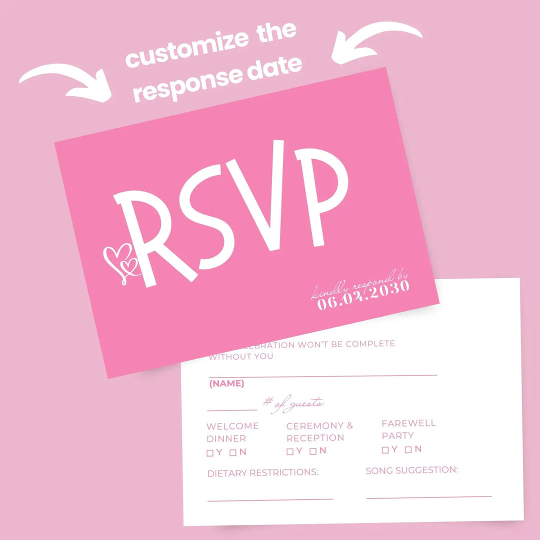 Geranium Pink RSVP Cards with Elegant White Calligraphy - Premium Card Stock, 4x6 Inch