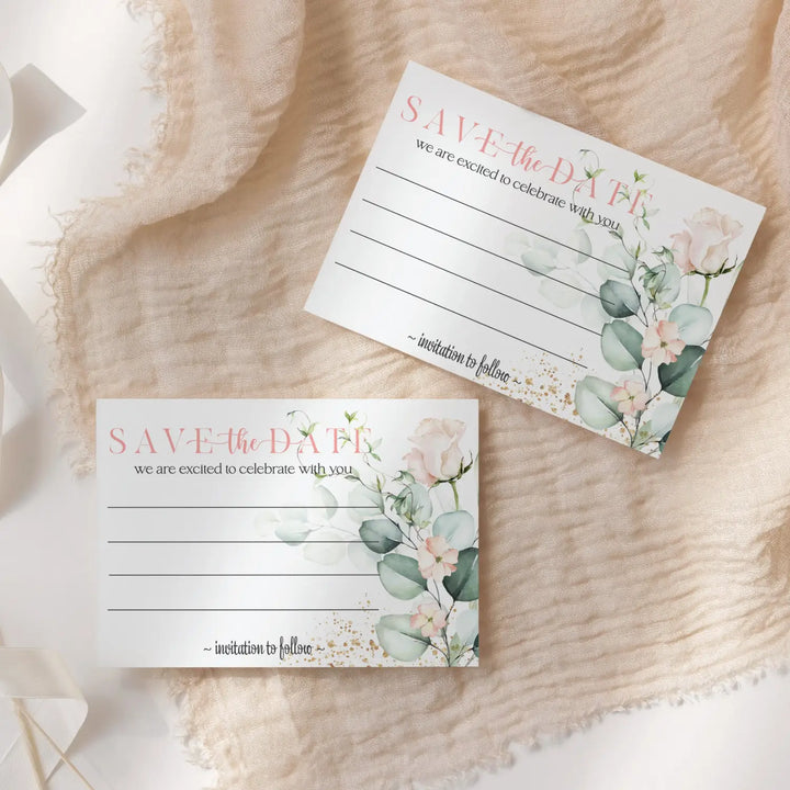 Blush Blooms Save the Date Cards with Envelopes - 25 Pack Rustic Floral Pink All Occasion Invitations for Weddings, Birthdays & Graduations - 3.5x5 Elegant Notecards