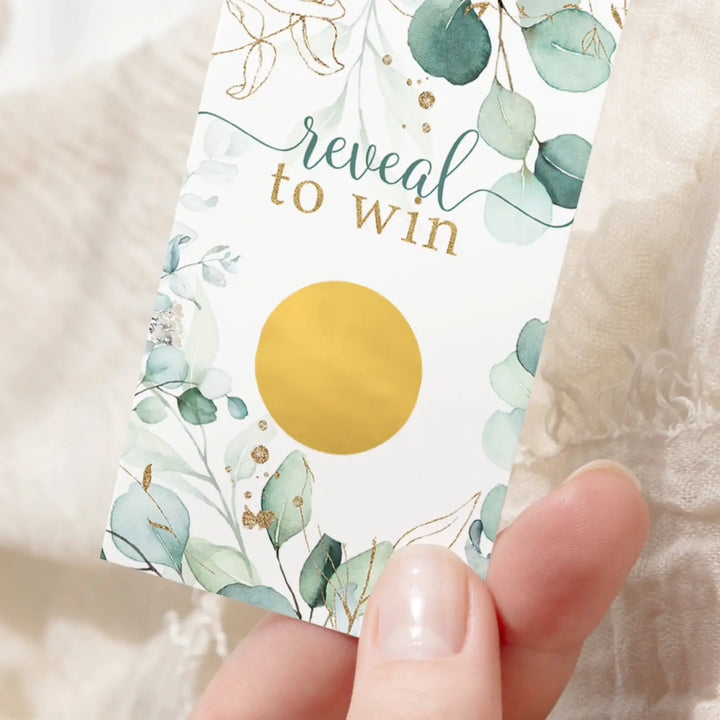 Bridal Shower Games - 30 Pack - Fun Scratch Off Raffle Cards Wedding Shower Game Engagement or Reception Ideas, Sage and Gold Eucalyptus Themes