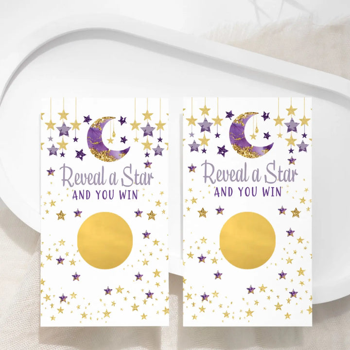 Twinkle Little Star Baby Shower Games for Girl - 30 Cards - Fun Scratch Off Game Guest Activities to Reveal Prizes Favors Ideas Purple and Gold Theme