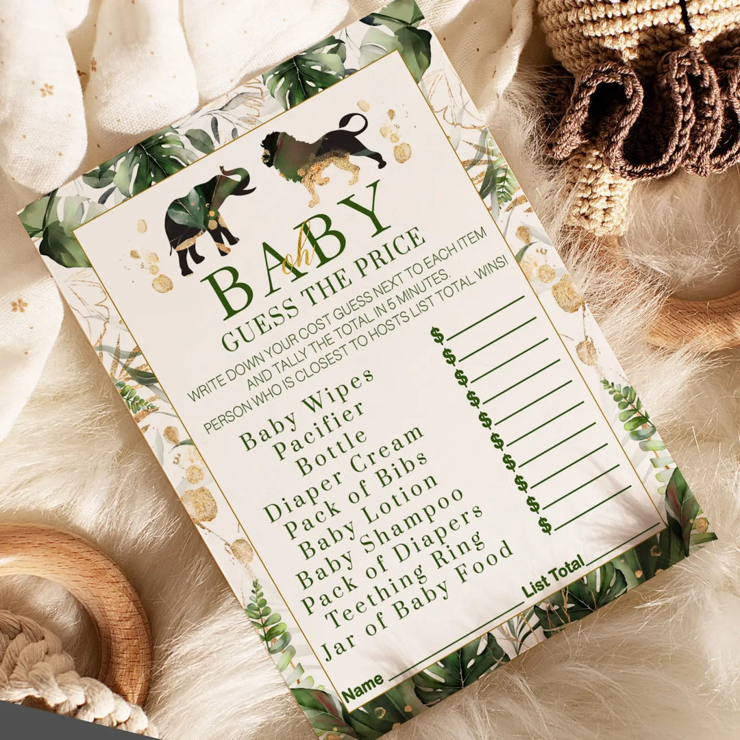 Tropical jungle baby shower game mommy or daddy - 25 pack guess who gender reveal activity cards greenery and gold