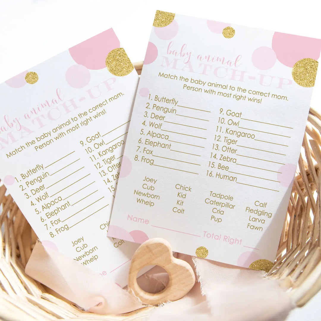 Pink and gold baby shower game animal matching for all occasion fun guessing activities guests play twinkle star ideas