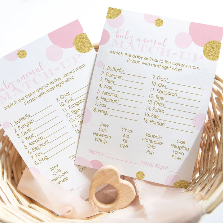 Pink and gold baby shower game animal matching for all occasion fun guessing activities guests play twinkle star ideas