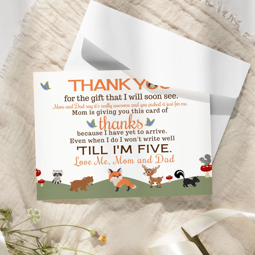 Woodland thank you cards for baby shower – gender neutral notecards (pack of 25) - office product