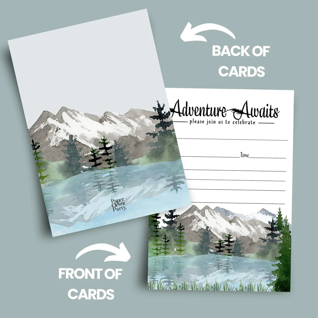 Adventure Awaits Party Invitations with Envelopes, 25 Pack, Rustic Mountain, 5x7 Blank Cards for All Occasions