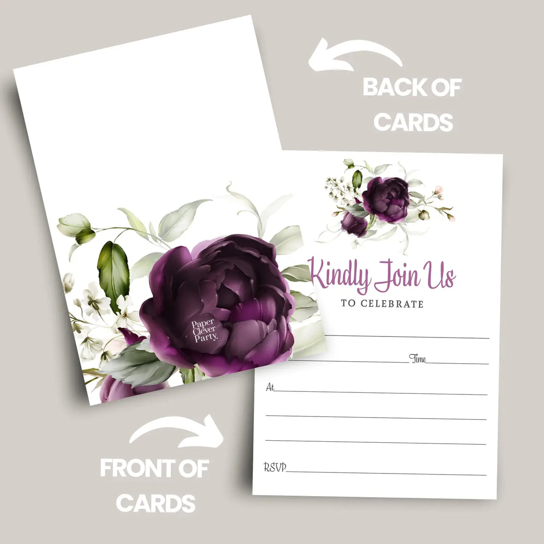 Purple Passion Floral Invitations with Envelopes, 25 Pack, 5x7 Blank Cards for All Occasions