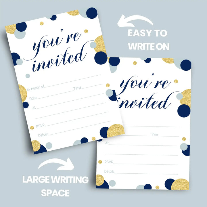 Royal Theme Navy and Gold Invitations - Blank 4x6 Cards (15 Pack)