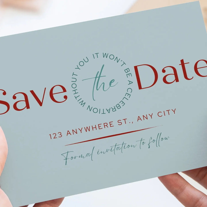 Custom Red and Blue Save the Date Cards - Personalized 4x6 Inch Invitations with Elegant Typography and White Envelopes - Perfect for Weddings, Birthdays, and Showers