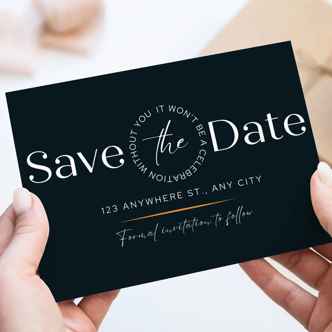 Custom Apricot, Black, and Creamy White Save the Date Cards - Personalized 4x6 Inch Invitations with Elegant Typography and White Envelopes - Perfect for Weddings, Birthdays, and Showers