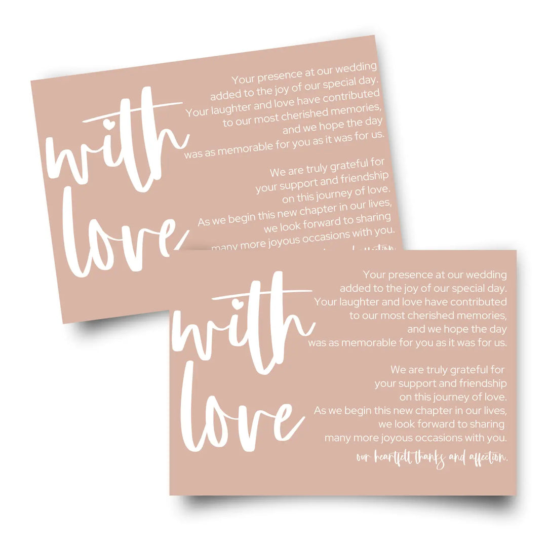 Wedding thank you place setting cards (25 pack) - elegant peach with white lettering - beautiful 4x6 appreciation notes