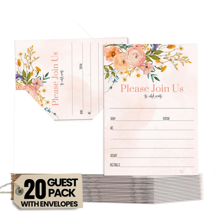 Terracotta Floral Invitations Set All Occasions - Versatile & Customizable, 25 Pack