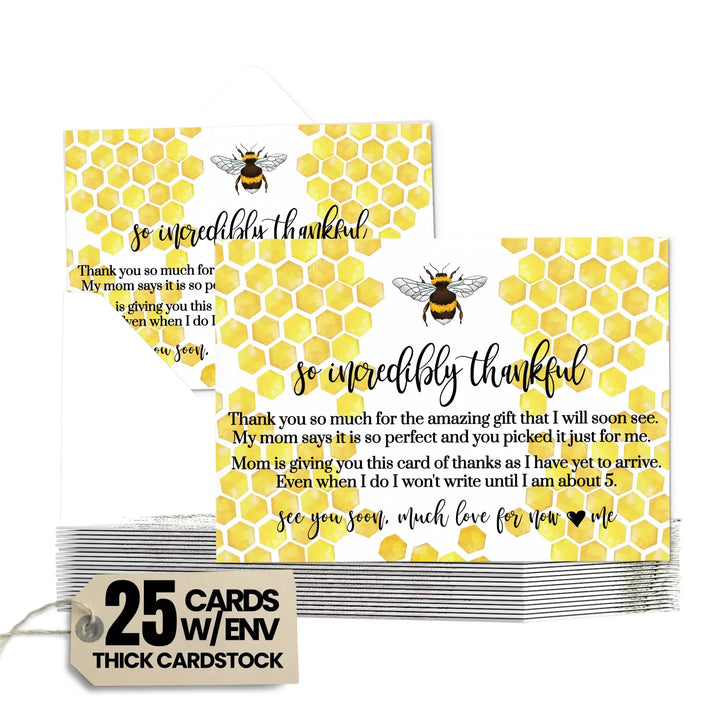 Mama Bee Baby Shower Thank You Cards – Bumblebee Notecards with Envelopes (Pack of 25)