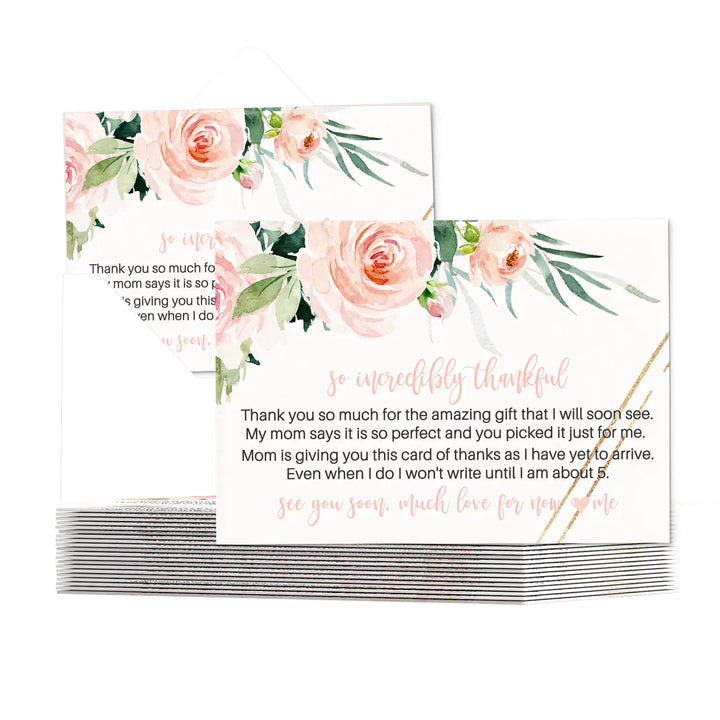 Graceful floral baby shower thank you cards for girls – notecards (pack of 25) - office product