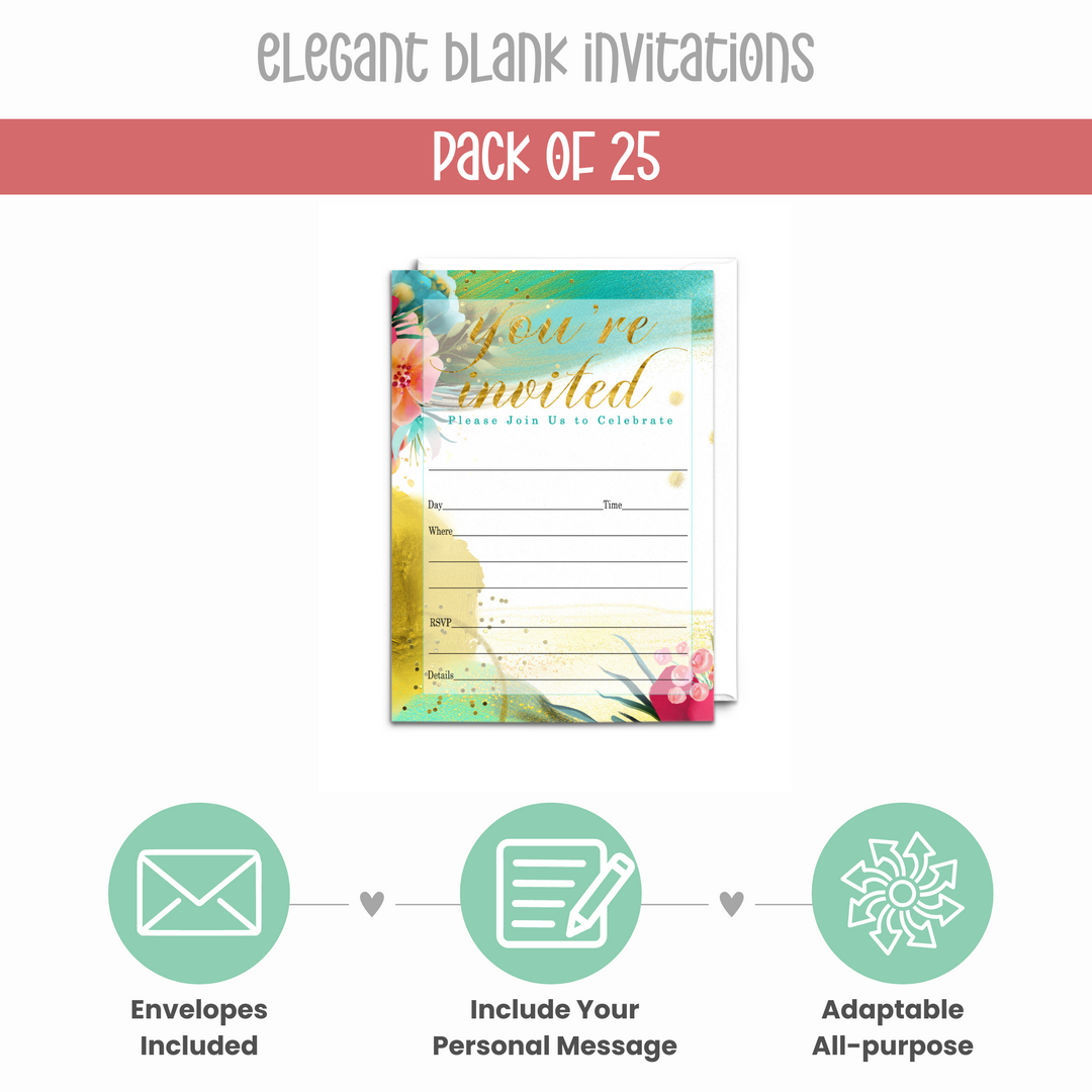 Aloha Themed Party Invites - 25ct, Versatile, 5x7 - Paper Clever Party