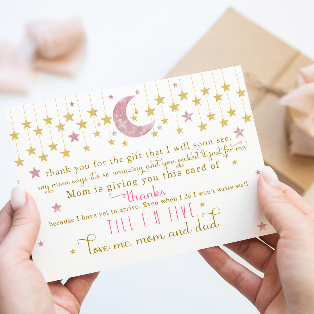 Twinkle Little Star Thank You Cards for Girls – Pink and Gold Notecards (Pack of 25) - Paper Clever Party