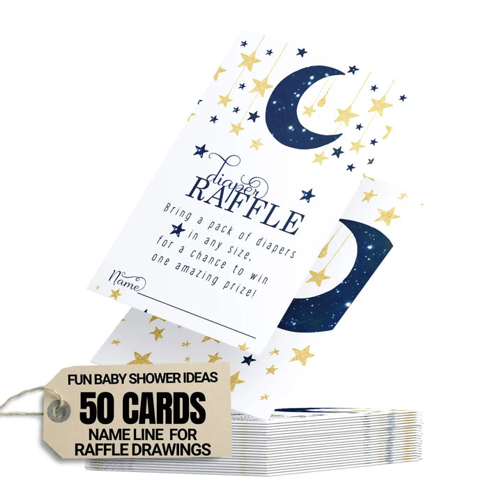 Twinkle Little Star Diaper Raffle Tickets for Boys - Baby Shower Game Inserts, 50 Pack