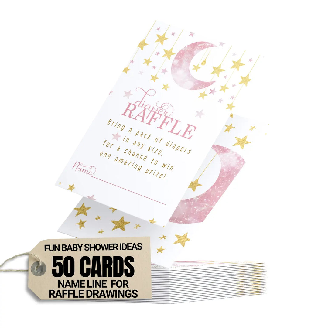 Twinkle Little Star Diaper Raffle Tickets for Girls - Baby Shower Game Inserts by Paper Clever Party, 50 Pack