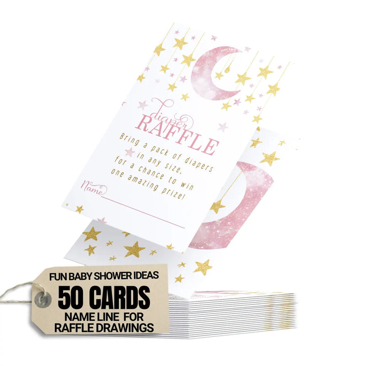 Twinkle Little Star Diaper Raffle Tickets for Girls - Baby Shower Game Inserts by Paper Clever Party, 50 Pack