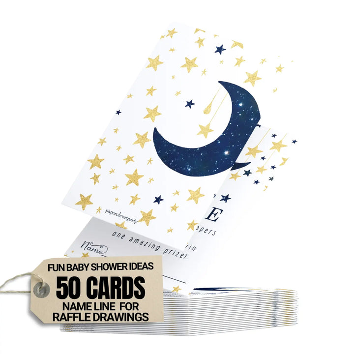 Twinkle Little Star Diaper Raffle Tickets for Boys - Baby Shower Game Inserts, 50 Pack