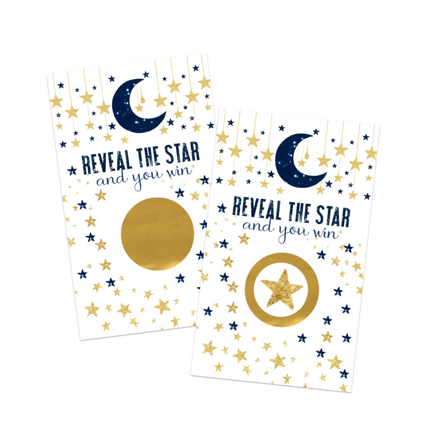 Twinkle Little Star Scratch-Off Game Cards (30-Pack) Navy & Gold Baby Shower Activity - Paper Clever Party