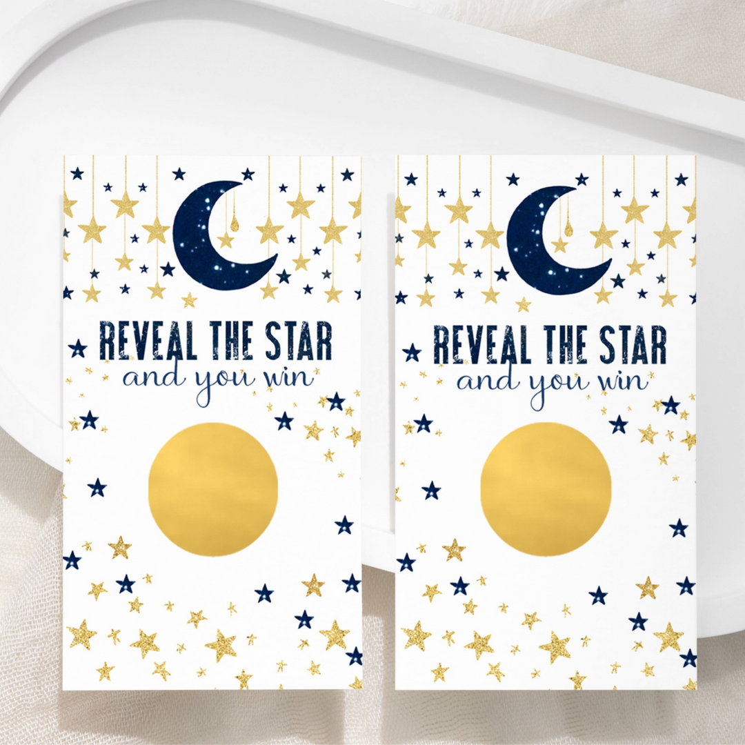 Twinkle Little Star Scratch-Off Game Cards (30-Pack) Navy & Gold Baby Shower Activity - Paper Clever Party