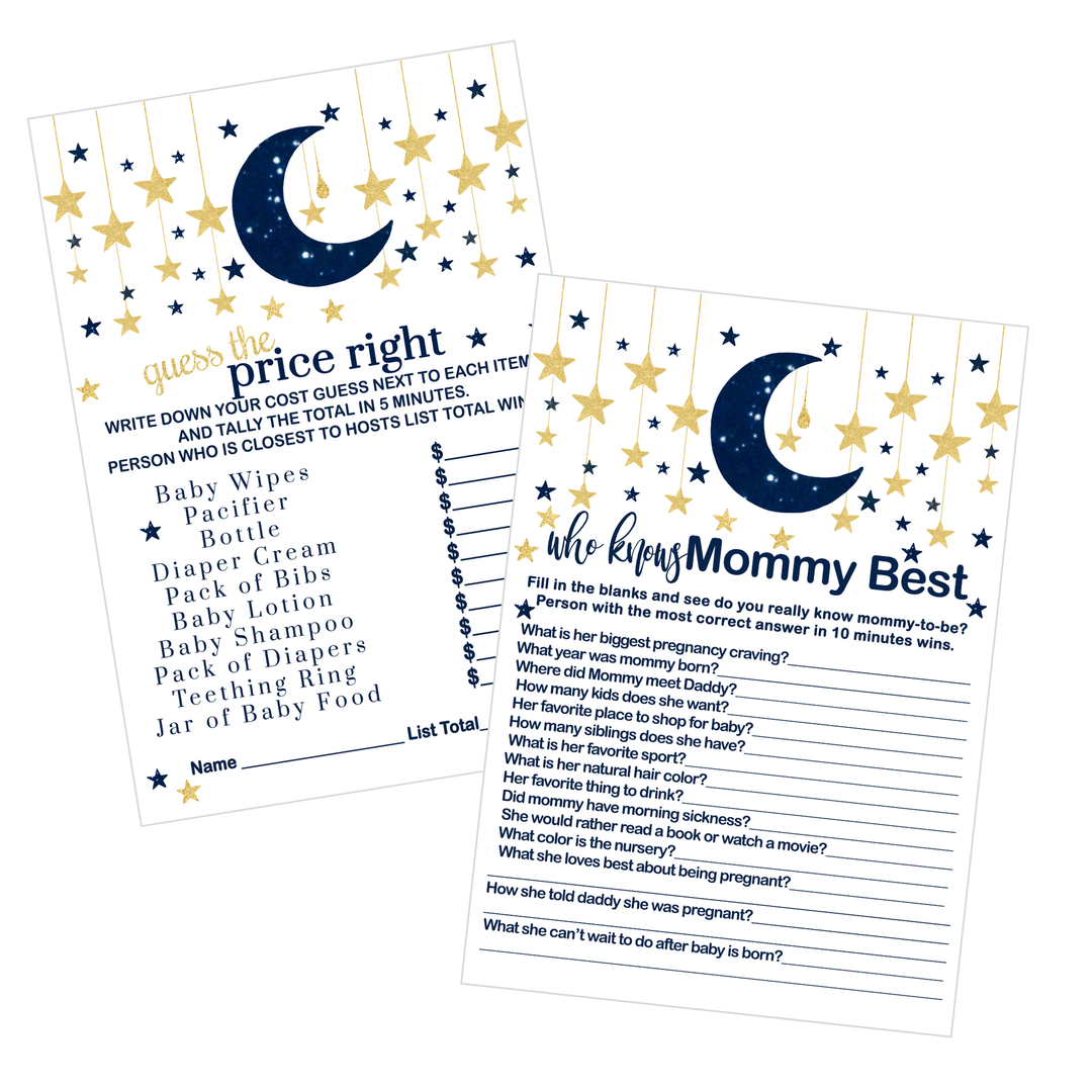 Navy & Gold Twinkle Little Star Baby Shower Game Set, Over or Under and Guess the Price Right - Paper Clever Party