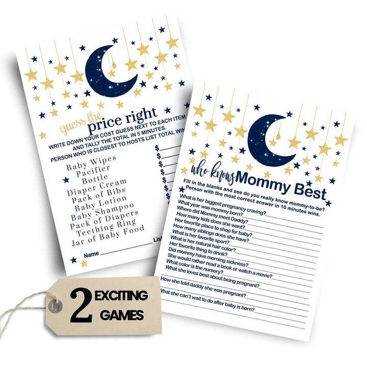 Navy & Gold Twinkle Little Star Baby Shower Game Set, Over or Under and Guess the Price Right