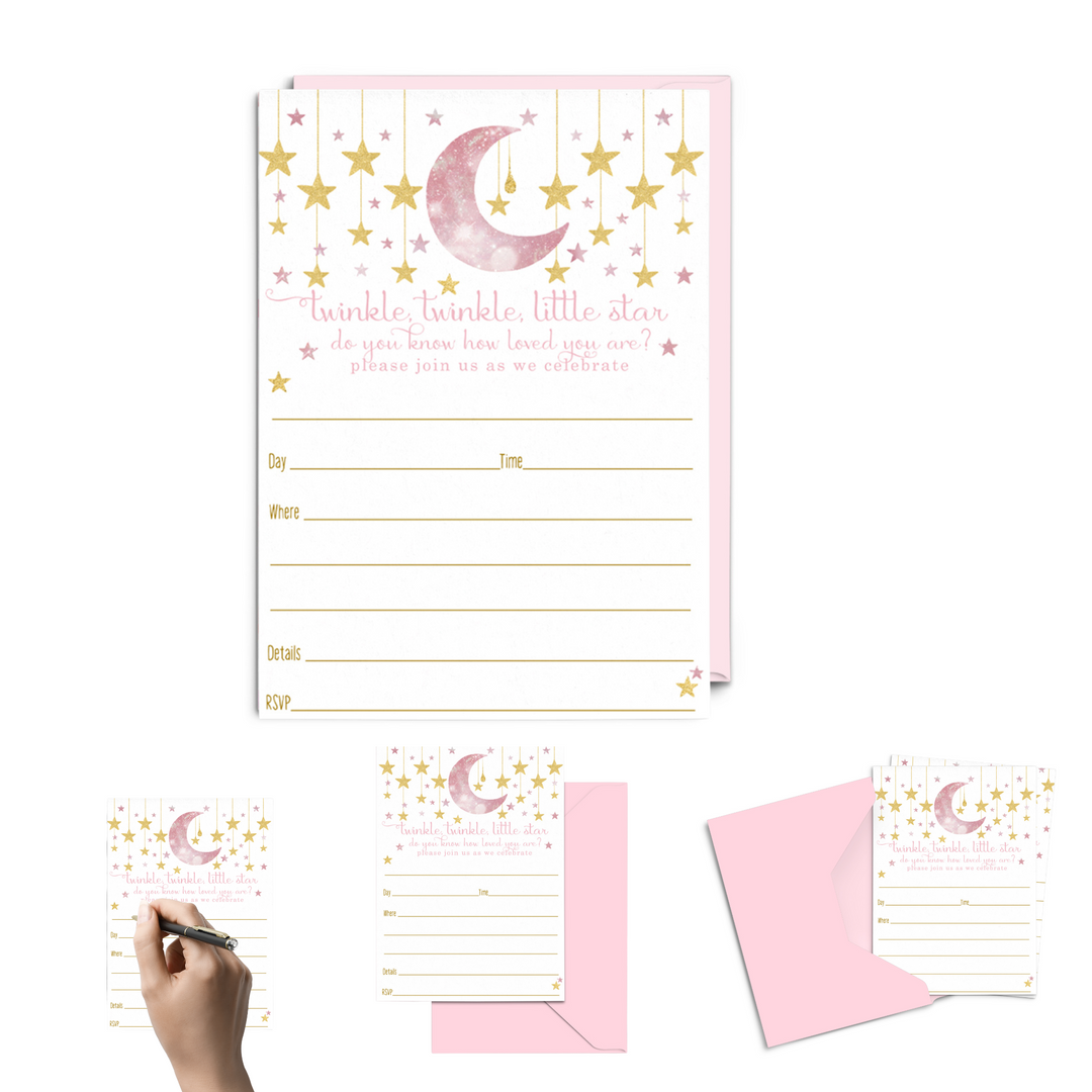 Twinkle Little Star Invitations with Envelopes (15 Pack) - Paper Clever Party