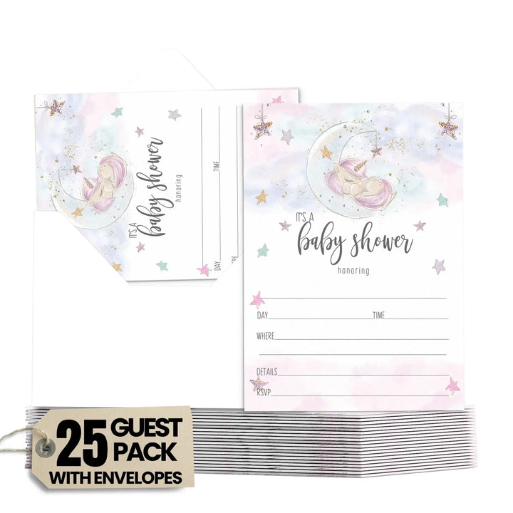 Unicorn Baby Shower Invites - Rainbow Theme, 25ct, 5x7