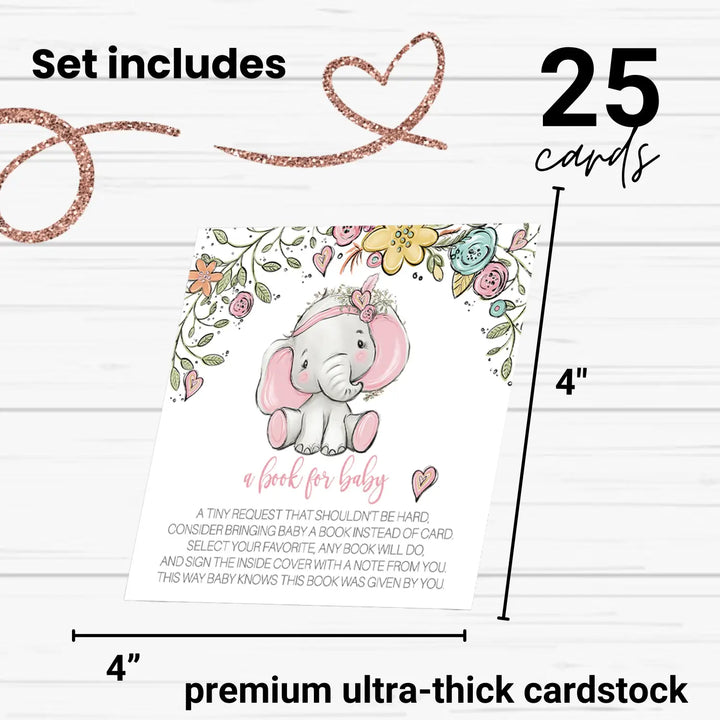 Cottage elephant books for baby shower request cards - invitations
