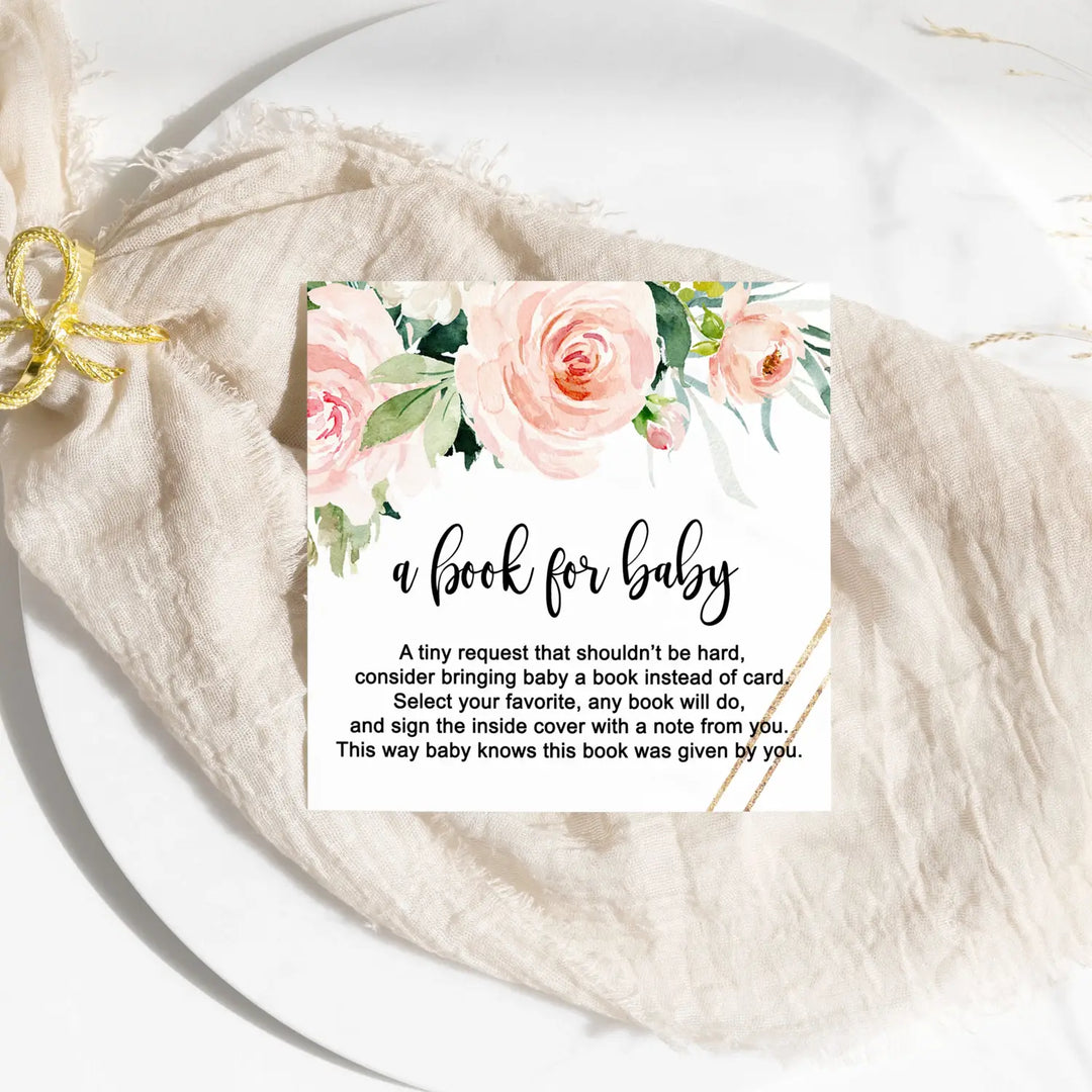 Graceful Floral Books for Baby Shower Request Cards