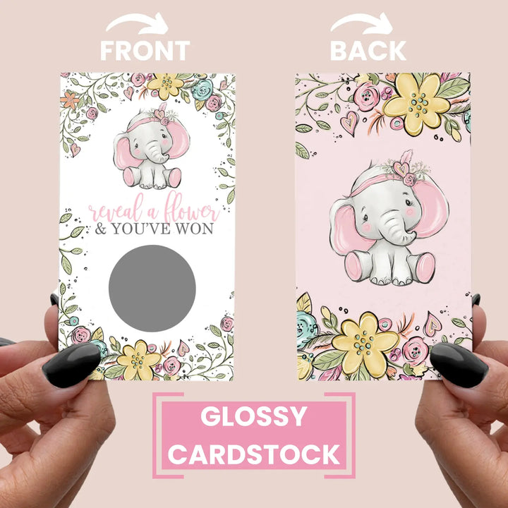 Elephant baby shower games for girls - 30 cards - fun scratch off game guest activities reveal to win prizes cute pink