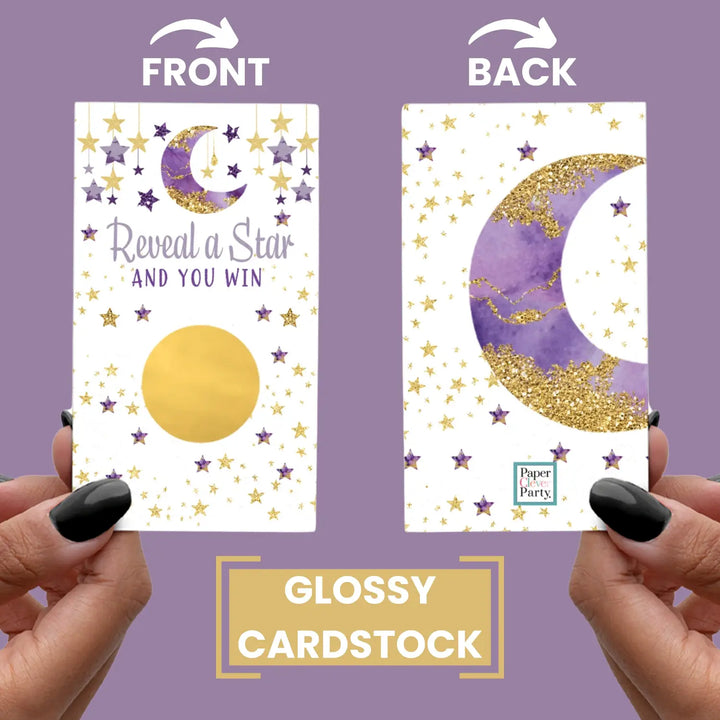 Twinkle Little Star Baby Shower Games for Girl - 30 Cards - Fun Scratch Off Game Guest Activities to Reveal Prizes Favors Ideas Purple and Gold Theme