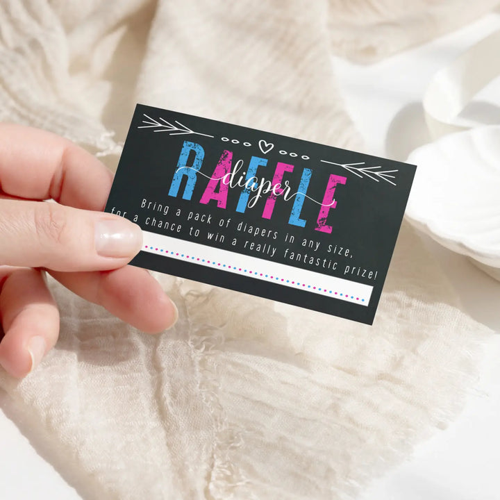 Gender Reveal Diaper Raffle Tickets - Baby Shower Game Inserts by Paper Clever Party, 25 Pack