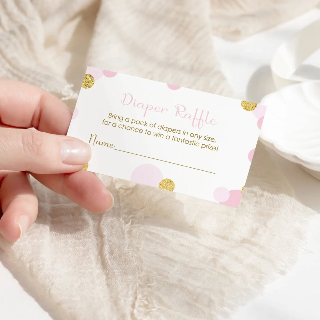 Elegant Pink & Gold Diaper Raffle Tickets - Baby Shower Invitation Inserts by Paper Clever Party, 25 Pack